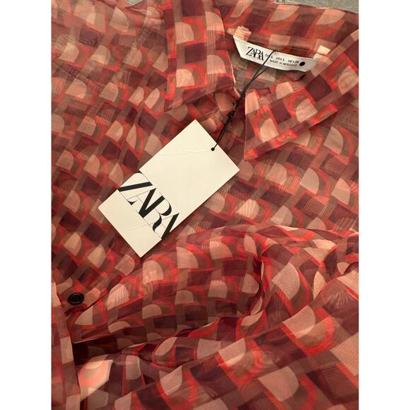 NEW Zara 70s psychedelic print sheer blouse top shirt tee Large New With Tags - Picture 4 of 6